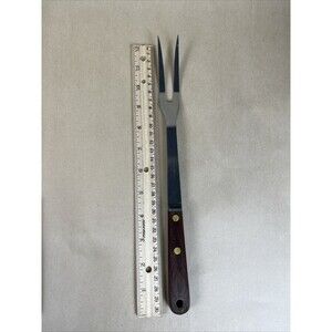 Vintage Robinson Knife Co USA Stainless Meat Carving Fork Wood Handle 12.25"